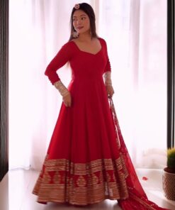 Exclusive Hot Pink Pure Georgette Sequence Work Anarkali Gown With Dupatta