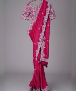 Exclusive Pink Organza Silk Embroidery Work Saree With Blouse