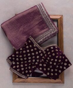 Exclusive Wine Khadi Organza Embroidery Work Saree With Blouse