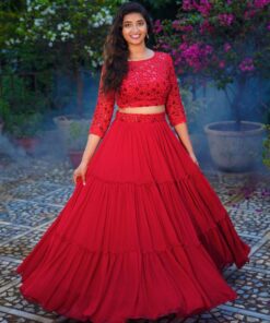 Exclusive Red Heavy Georgette Sequence Work Lehenga Choli With Dupatta