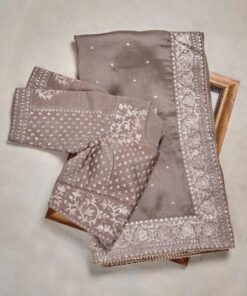 Exclusive Mud Khadi Organza Embroidery Work Saree With Blouse