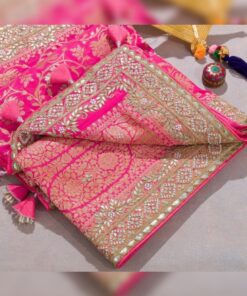 Exclusive Pink Vichitra Silk Digital Print Saree With Blouse