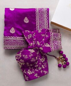 Exclusive Purple Jaquard Cotton Embroidery Work Saree With Blouse