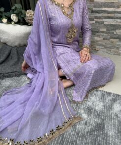 Exclusive Light Purple Pure Georgette Embroidery Work Pakistani Suit With Dress