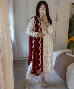 Exclusive White Pure Georgette Embroidery Work Pakistani Suit With Dupatta