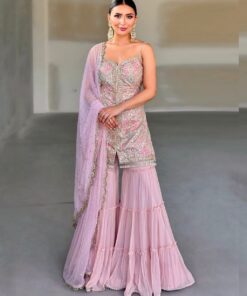 Exclusive Baby Pink Georgette Sequence Work Sharara Suit With Dupatta