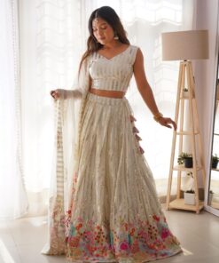 Exclusive White & Black Faux Georgette Sequence Work Lehenga Choli And Dupatta