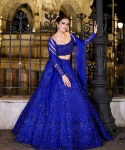 Exclusive Royal Blue Soft Net Sequence Work Lehenga Choli And Dupatta