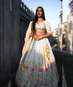 Exclusive White Faux Georgette Sequence Work Lehenga Choli With Dupatta