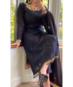 Exclusive Neavy Blue Pure Georgette Embroidered Pakistani Suit With Dupatta