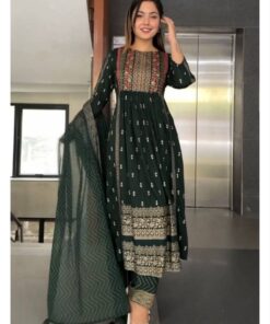 Exclusive Faux Georgette Embroidery Work Nayra-Cut Suit With Dupatta