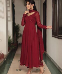 Exclusive Maroon Heavy Georgette Embroidery Work Anarkali Suit With Dupatta