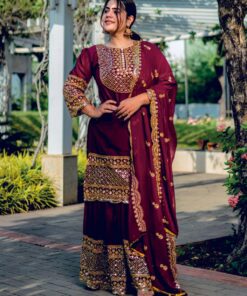 Exclusive Plum & Black Georgette Sequence Work Sharara Suit With Dupatta