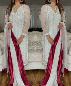 Exclusive White Pure Georgette Embroidery Work Pakistani Suit With Dupatta