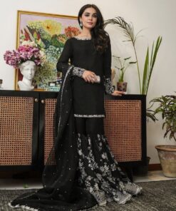 Exclusive Black Pure Georgette Embroidery Work Gharara Suit With Dupatta