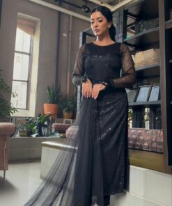 Exclusive Black Heavy Georgette Sequence Work Pakistani Suit With Dupatta