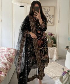 Exclusive Black Pure Georgette Embroidery Work Pakistani Suit With Dupatta