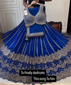 Exclusive Blue & Pink Faux Georgette Embroidery Work Lehenga Choli With Dupatta