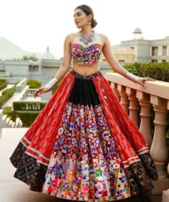 Navratri Special Red Butter Silk Multi Printed Lehenga Choli With Dupatta