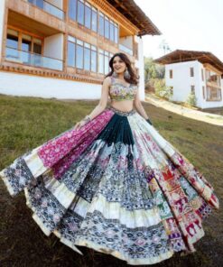 Exclusive White Maslin Cotton Sequence Work Lehenga Choli With Pink Dupatta