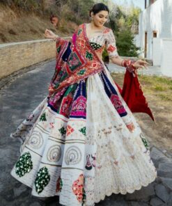 Exclusive White Maslin Cotton Sequence Work Lehenga Choli With Red Dupatta