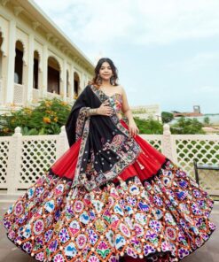 Exclusive Red Maslin Cotton Sequence Work Lehenga Choli With Black Dupatta