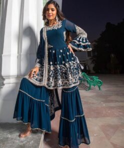 Exclusive Blue Pure Georgette With Sequence Work Gharara Suit With Dupatta