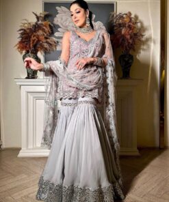 Gorgeous Grey Pure Georgette With Sequence Work Gharara Suit With Dupatta