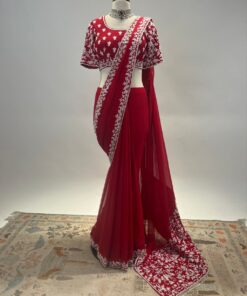 Adorable Red Jimmy Choo Silk With Fancy Embroidery Thread Work Saree