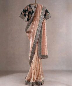 Gorgeous Peach Banarasi Crush Silk With Embroidery Sequence Work Saree