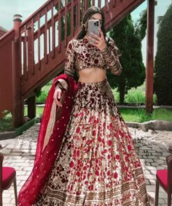 Exclusive Red & Golden Georgette Embroidery Work Lehenga Choli With Dupatta