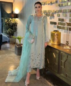 Party Wear Sea Green Chinon Silk Embroidery Work Pakistani Suit With Dupatta